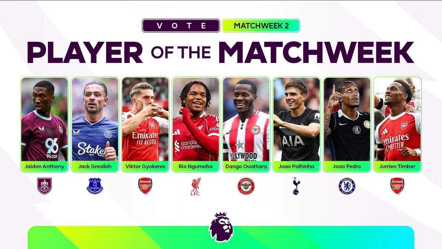 KAIYUN-英超第二轮最佳球员候选：哲凯赖什、恩古莫哈、帕利尼亚在列